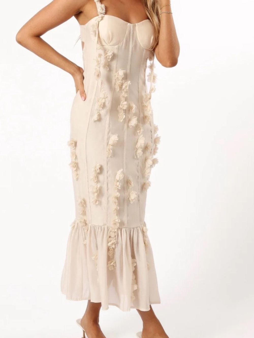 Petal & Pup Posedly Floral Applique Midi Dress in Cream - Picture 3 of 8